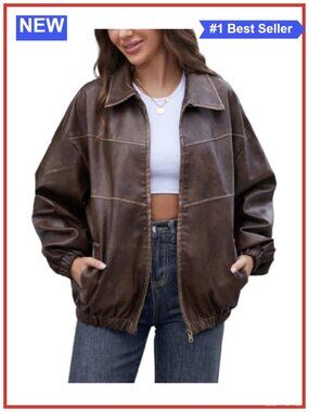 Oversized Faux Leather Motorcycle Jacket Retro Streetwear Fall Coat